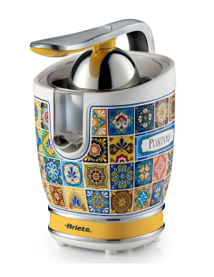 Ariete 413 Spremiagrumi Elettrico con Leva, Stile Positano, 2 Coni in acciaio inox, beccuccio salvagoccia