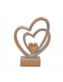 FIGURA DOPPIO CUORE RESINA DORATO 23X16CM