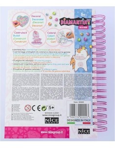 DIAMANTINY Unicorno, dipingi coi numeri, deco book, gemme 3D, album A5, attività creativa, bambini 5+