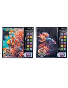 Diamantiny Level Up Mondo Marino, Kit Mosaico Pesce Combattente, Crystal Art con Gemme 3D, Creativo per Bambini 8+