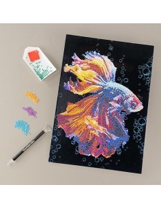 Diamantiny Level Up Mondo Marino, Kit Mosaico Pesce Combattente, Crystal Art con Gemme 3D, Creativo per Bambini 8+