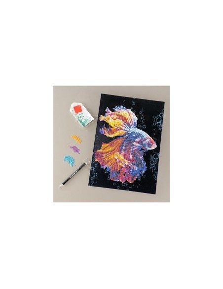 Diamantiny Level Up Mondo Marino, Kit Mosaico Pesce Combattente, Crystal Art con Gemme 3D, Creativo per Bambini 8+