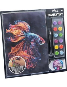 Diamantiny Level Up Mondo Marino, Kit Mosaico Pesce Combattente, Crystal Art con Gemme 3D, Creativo per Bambini 8+