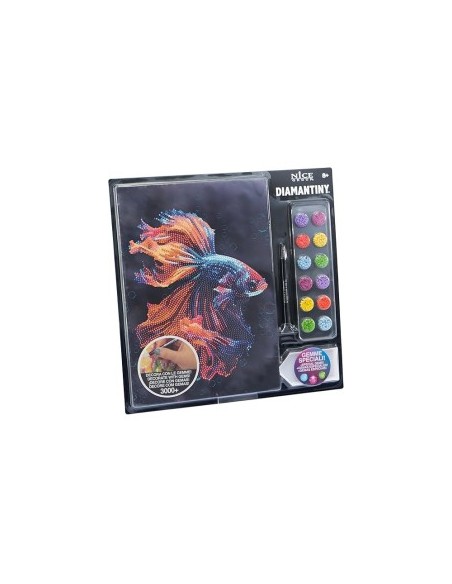 Diamantiny Level Up Mondo Marino, Kit Mosaico Pesce Combattente, Crystal Art con Gemme 3D, Creativo per Bambini 8+