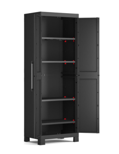 Keter Detroit, armadio alto in plastica, armadio nero garage, 65x45x182 cm, armadietto attrezzi, armadio da esterno