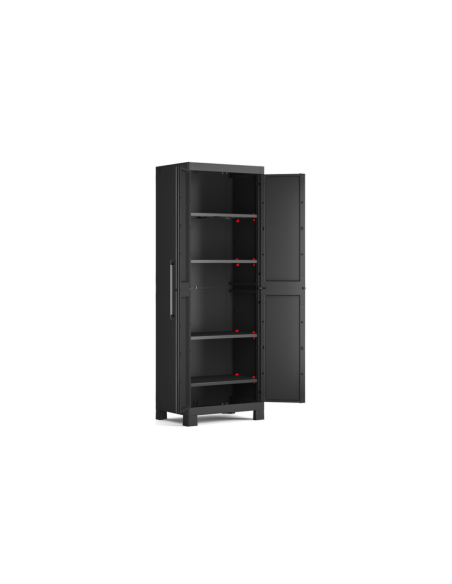 Keter Detroit, armadio alto in plastica, armadio nero garage, 65x45x182 cm, armadietto attrezzi, armadio da esterno