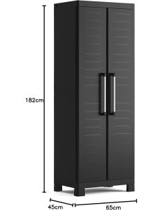 Keter Detroit, armadio alto in plastica, armadio nero garage, 65x45x182 cm, armadietto attrezzi, armadio da esterno