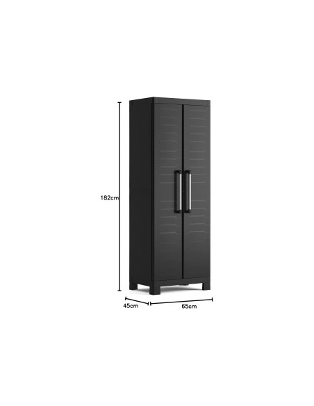 Keter Detroit, armadio alto in plastica, armadio nero garage, 65x45x182 cm, armadietto attrezzi, armadio da esterno