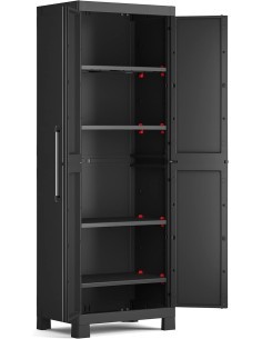 Keter Detroit, armadio alto in plastica, armadio nero garage, 65x45x182 cm, armadietto attrezzi, armadio da esterno