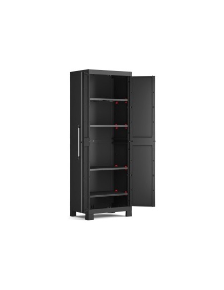 Keter Detroit, armadio alto in plastica, armadio nero garage, 65x45x182 cm, armadietto attrezzi, armadio da esterno
