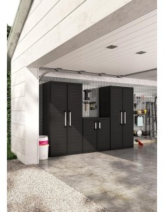 Keter Detroit, armadio alto in plastica, armadio nero garage, 65x45x182 cm, armadietto attrezzi, armadio da esterno