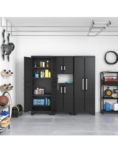 Keter Detroit, armadio alto in plastica, armadio nero garage, 65x45x182 cm, armadietto attrezzi, armadio da esterno