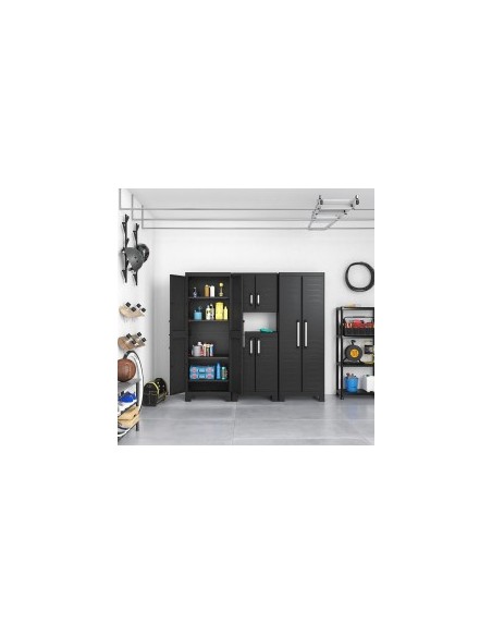 Keter Detroit, armadio alto in plastica, armadio nero garage, 65x45x182 cm, armadietto attrezzi, armadio da esterno