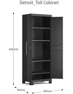 Keter Detroit, armadio alto in plastica, armadio nero garage, 65x45x182 cm, armadietto attrezzi, armadio da esterno