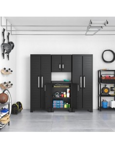 Keter Detroit, armadio alto in plastica, armadio nero garage, 65x45x182 cm, armadietto attrezzi, armadio da esterno