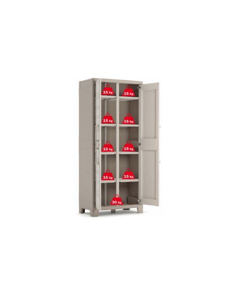 Keter Gulliver, armadio portascope da esterno, 8 ripiani pieghevoli, 80x44x182 cm, balcone, giardino, sabbia, beige, resina