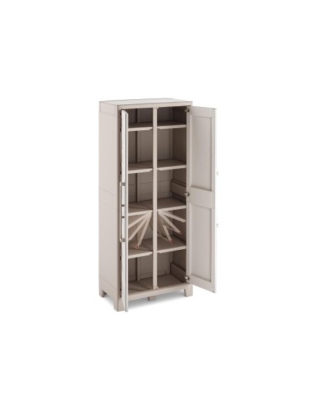 Keter Gulliver, armadio portascope da esterno, 8 ripiani pieghevoli, 80x44x182 cm, balcone, giardino, sabbia, beige, resina