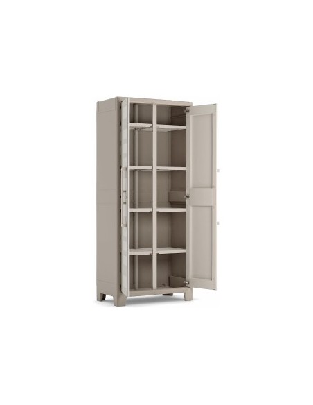 Keter Gulliver, armadio portascope da esterno, 8 ripiani pieghevoli, 80x44x182 cm, balcone, giardino, sabbia, beige, resina