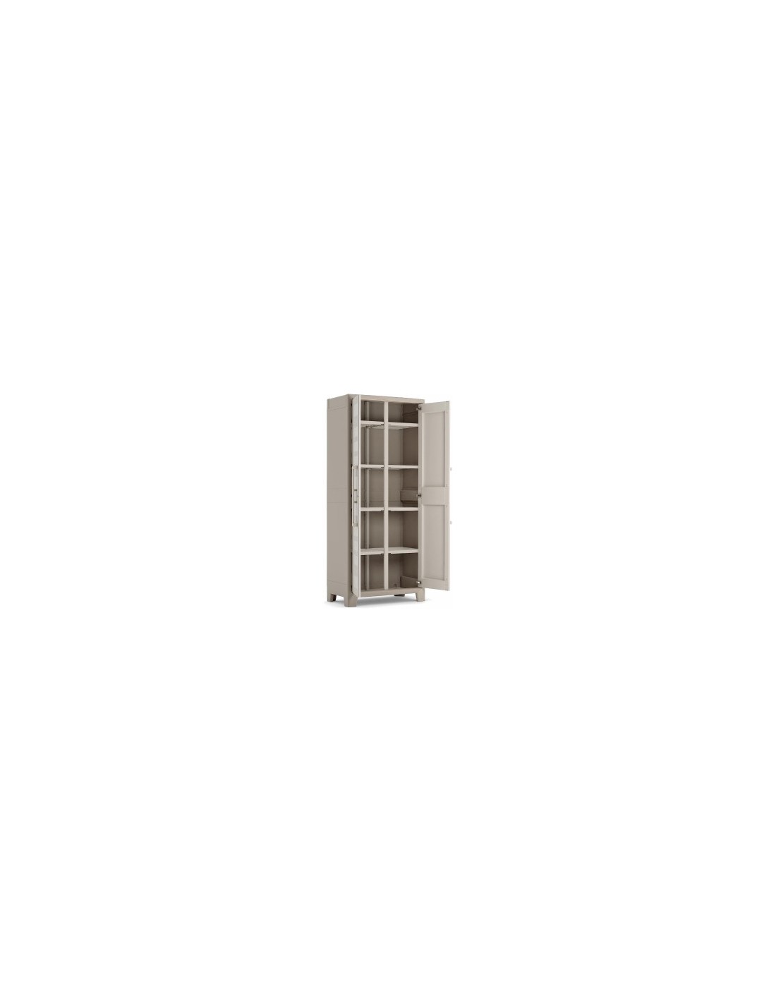 Keter Gulliver, armadio portascope da esterno, 8 ripiani pieghevoli, 80x44x182 cm, balcone, giardino, sabbia, beige, resina