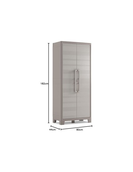 Keter Gulliver, armadio portascope da esterno, 8 ripiani pieghevoli, 80x44x182 cm, balcone, giardino, sabbia, beige, resina