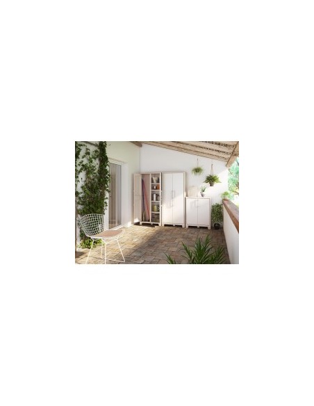 Keter Gulliver, armadio portascope da esterno, 8 ripiani pieghevoli, 80x44x182 cm, balcone, giardino, sabbia, beige, resina