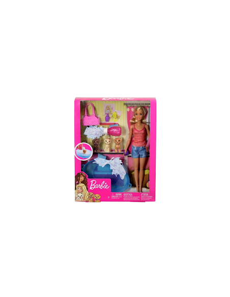 BARBIE BAMBOLA CON 3 CUCCIOLI E VASCA CON ACCESSORI GDJ37
