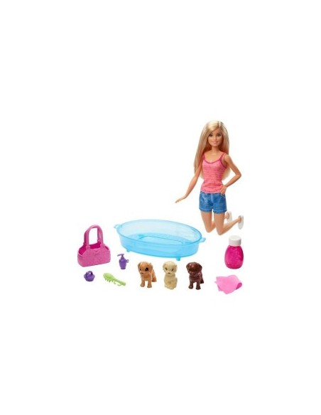 BARBIE BAMBOLA CON 3 CUCCIOLI E VASCA CON ACCESSORI GDJ37