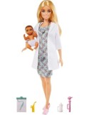 BARBIE, PLAYSET PEDIATRA CON BAMBOLA BIONDA, NEONATA, ACCESSORI MEDICI, GVK03, GIOCO DI RUOLO, BARBIE DOTTORE