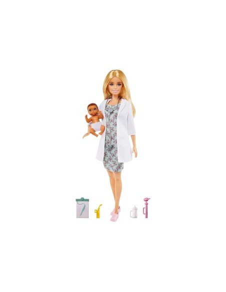 BARBIE, PLAYSET PEDIATRA CON BAMBOLA BIONDA, NEONATA, ACCESSORI MEDICI, GVK03, GIOCO DI RUOLO, BARBIE DOTTORE