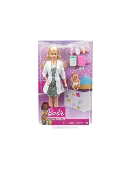 BARBIE, PLAYSET PEDIATRA CON BAMBOLA BIONDA, NEONATA, ACCESSORI MEDICI, GVK03, GIOCO DI RUOLO, BARBIE DOTTORE