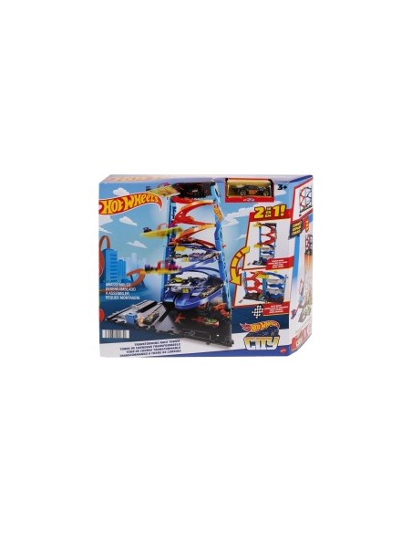 HOT WHEELS CITY PLAYSET, PISTA MACCHININA, TORRE 2 IN 1, ASCENSORE AZIONABILE, GIOCATTOLO 3+ ANNI, HKX43