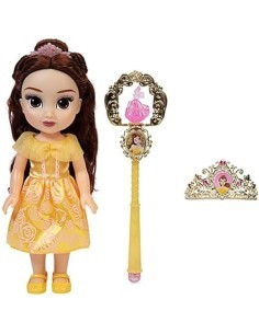 PRINCESS 21339 BELLE, BAMBOLA CON ACCESSORI, GIOCATTOLO DISNEY, VESTITO GIALLO, CAPELLI CASTANI, BAMBINA 3+