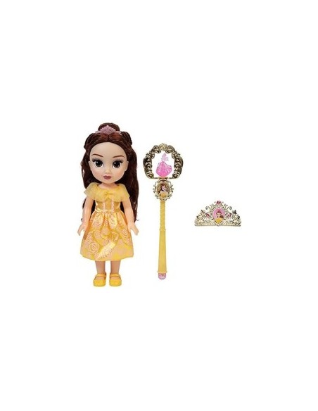 PRINCESS 21339 BELLE, BAMBOLA CON ACCESSORI, GIOCATTOLO DISNEY, VESTITO GIALLO, CAPELLI CASTANI, BAMBINA 3+
