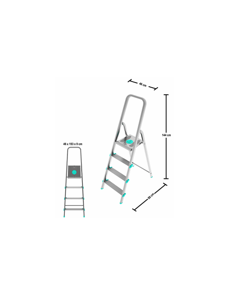 Scala LIBELLULA, alluminio, 4 gradini, antiscivolo, maniglione di sicurezza, silver, Made in Italy