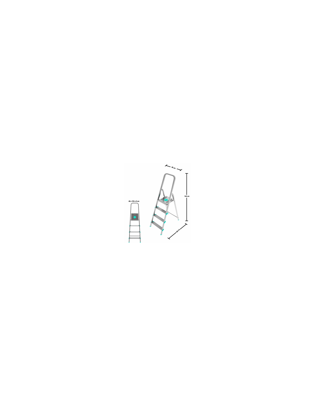 Scala LIBELLULA, alluminio, 4 gradini, antiscivolo, maniglione di sicurezza, silver, Made in Italy