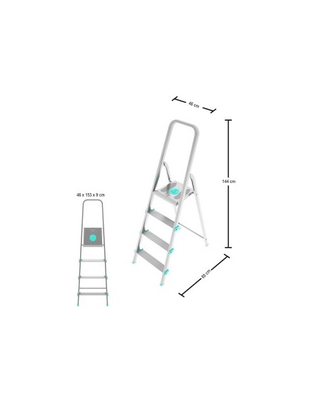 Scala LIBELLULA, alluminio, 4 gradini, antiscivolo, maniglione di sicurezza, silver, Made in Italy