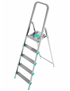 Scala LIBELLULA, alluminio, 5 gradini, 9 cm profondità gradini, compatta, maniglione, Made in Italy