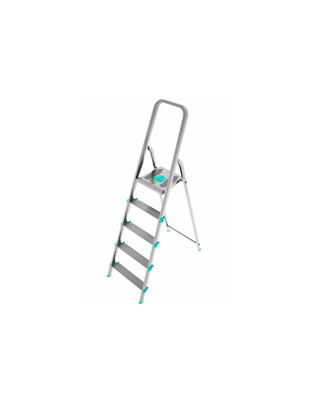 Scala LIBELLULA, alluminio, 5 gradini, 9 cm profondità gradini, compatta, maniglione, Made in Italy