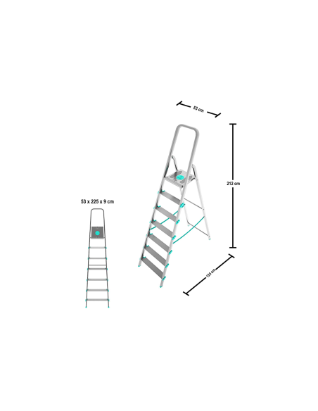 Scala alluminio, 7 gradini, portata 150 kg, maniglione, piattaforma ampia, 53x124x212 cm, Colombo S107A07W
