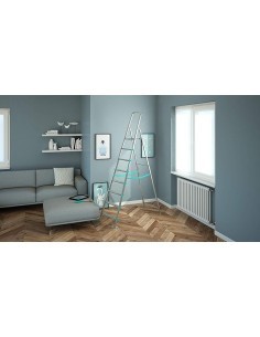 Scala alluminio, 8 gradini, portata 150 kg, antiscivolo, maniglione sicurezza, 56x140x233 cm, Silver 2