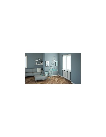 Scala alluminio, 8 gradini, portata 150 kg, antiscivolo, maniglione sicurezza, 56x140x233 cm, Silver