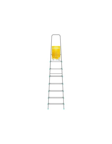 Scala alluminio, 8 gradini, portata 150 kg, antiscivolo, maniglione sicurezza, 56x140x233 cm, Silver