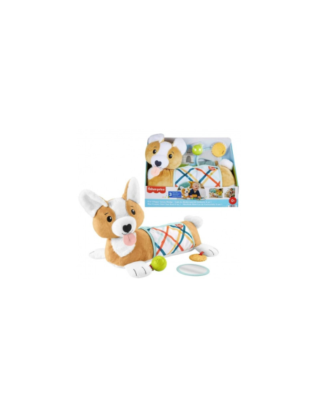 FISHER-PRICE, CUSCINO CORGI TUMMY TIME, 3 IN 1, SOSTIENE BAMBINO, SPECCHIETTO, SONAGLINO, SENZA BPA, HJW10