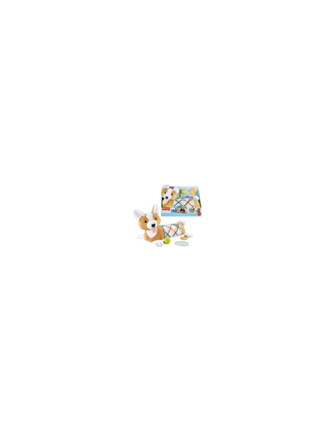 FISHER-PRICE, CUSCINO CORGI TUMMY TIME, 3 IN 1, SOSTIENE BAMBINO, SPECCHIETTO, SONAGLINO, SENZA BPA, HJW10