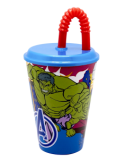 BICCHIERE  DI PLASTICA 430ML CON CANNUCCIA AVENGERS, SUPEREROI, PER BAMBINI