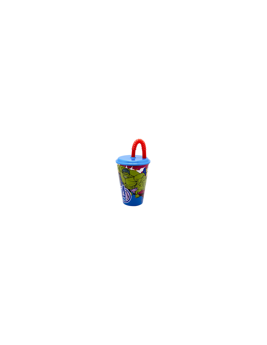 BICCHIERE  DI PLASTICA 430ML CON CANNUCCIA AVENGERS, SUPEREROI, PER BAMBINI