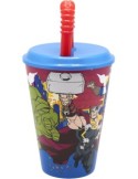 BICCHIERE  DI PLASTICA 430ML CON CANNUCCIA AVENGERS, SUPEREROI, PER BAMBINI