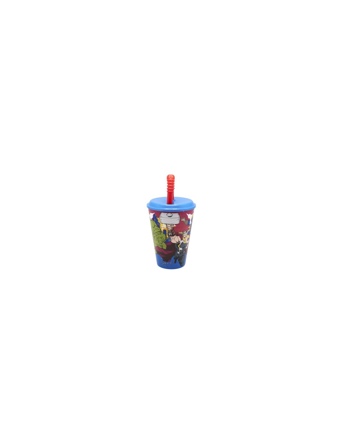 BICCHIERE  DI PLASTICA 430ML CON CANNUCCIA AVENGERS, SUPEREROI, PER BAMBINI