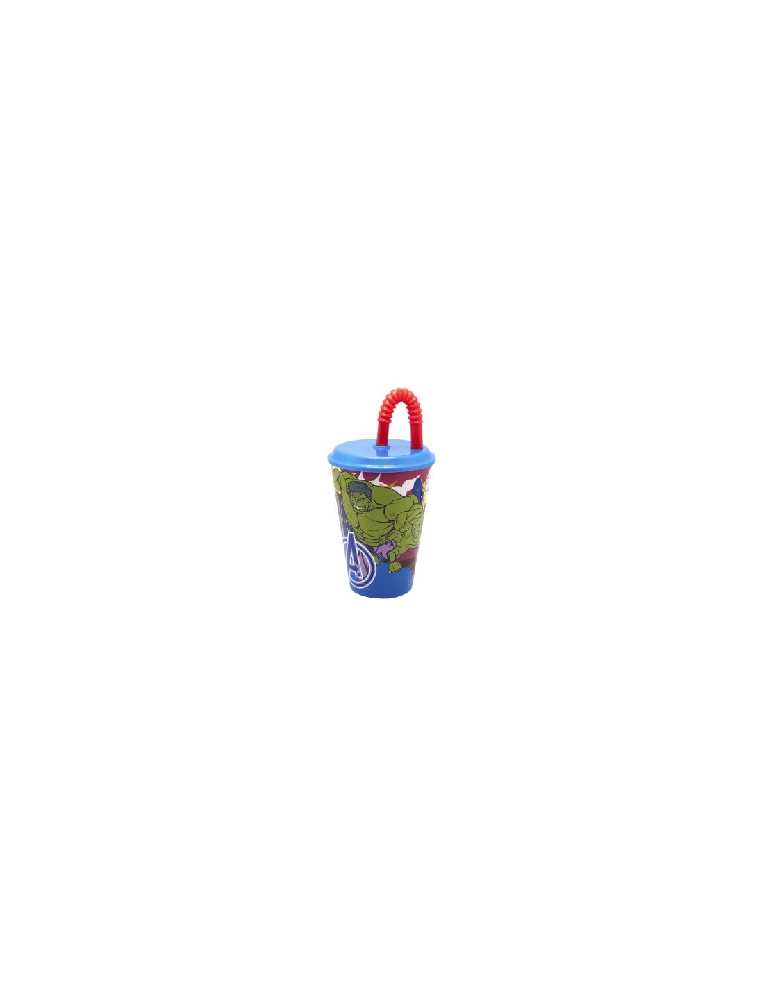 BICCHIERE  DI PLASTICA 430ML CON CANNUCCIA AVENGERS, SUPEREROI, PER BAMBINI