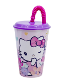 BICCHIERE IN PLASTICA 430ML CON CANNUCCIA E COPERCHIO HELLO KITTY